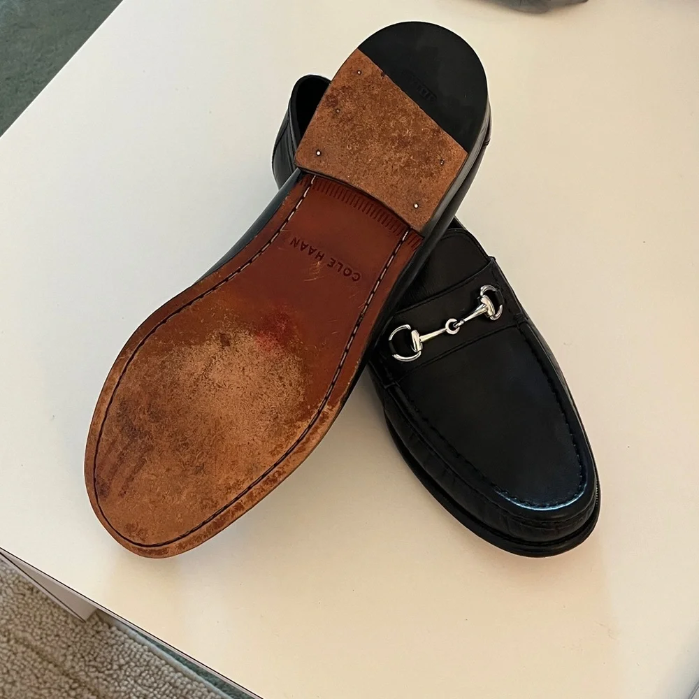 Cole Haan Black Leather Slip-On Loafers with Silver Detail 10 1/2M - Picture 4 of 7